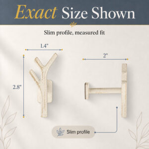 Size guide for the branch tieback hook, 2.8 inches tall, 1.4 inches wide, 2 inches deep