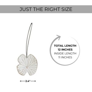 Dimensions: Size guide for the water lily curtain tieback, 2.4 inch leaf, 12 inch total length, 11 inch inside length