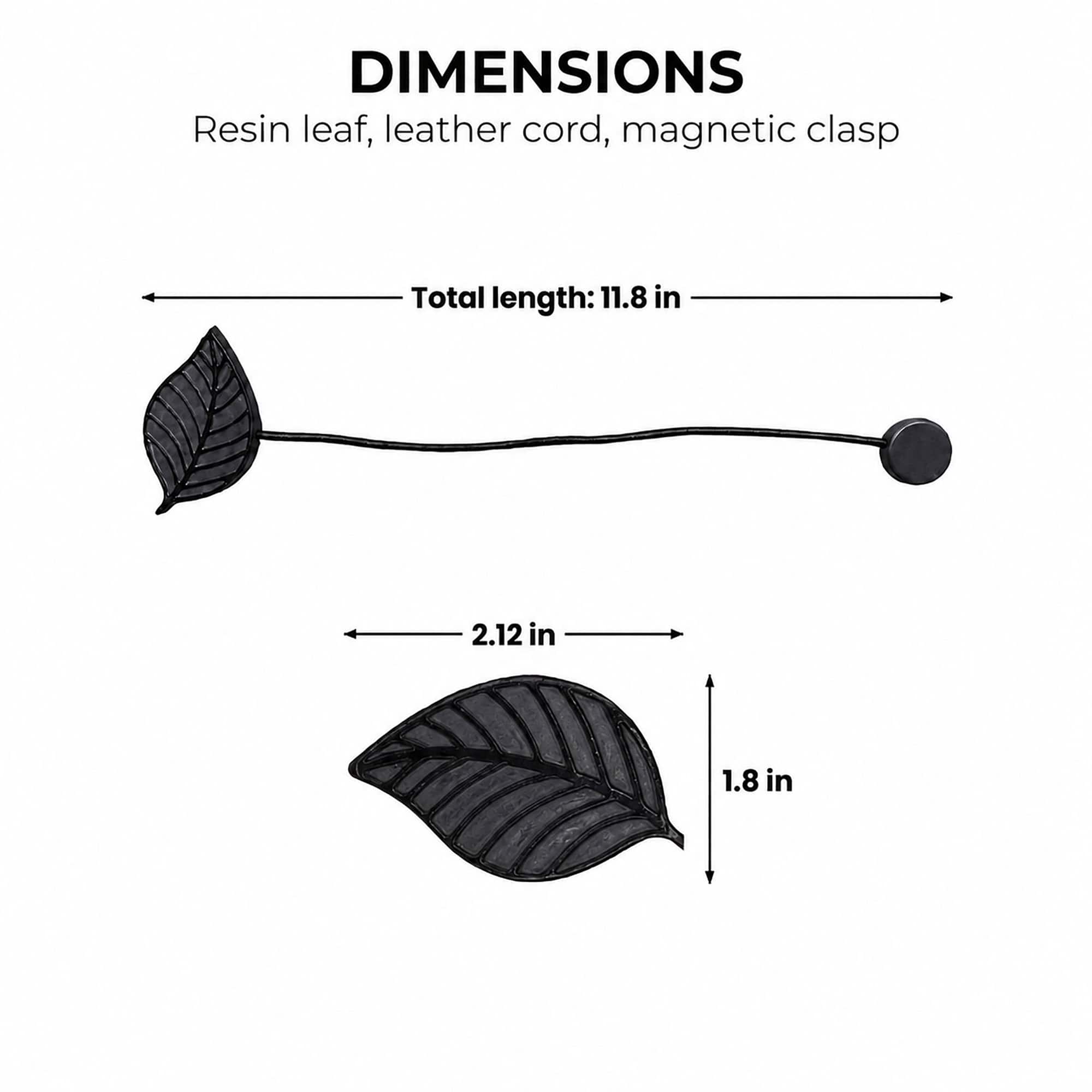Gray leaf tieback dimensions: 11.8 in total length, 2.12 by 1.8 in leaf