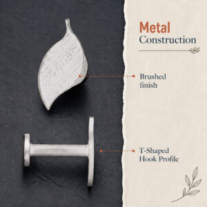 Cast alloy leaf tieback hook with a brushed distressed finish, solid, durable and rustproof