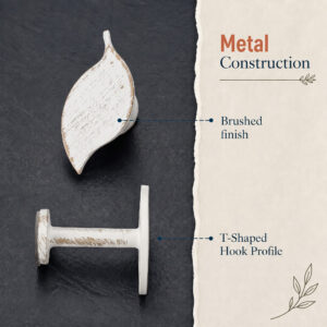 Cast alloy leaf tieback hook with a brushed distressed finish, solid, durable and rustproof