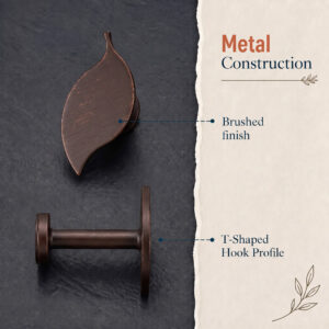 Cast alloy leaf tieback hook with a brushed distressed finish, solid, durable and rustproof