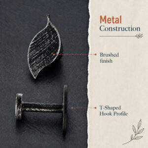Cast alloy leaf tieback hook with a brushed distressed finish, solid, durable and rustproof