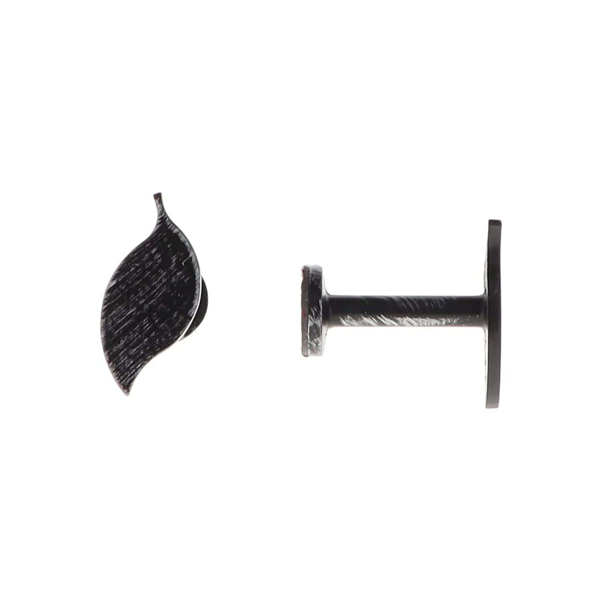pair of metal hooks for curtain holdbacks in black and silver with natural design