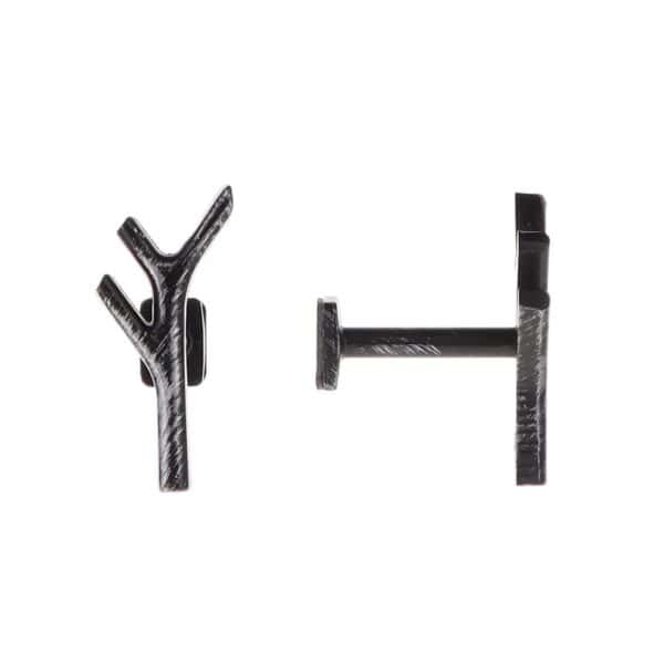pair of metal hooks for curtain holdbacks in black and silver with natural design