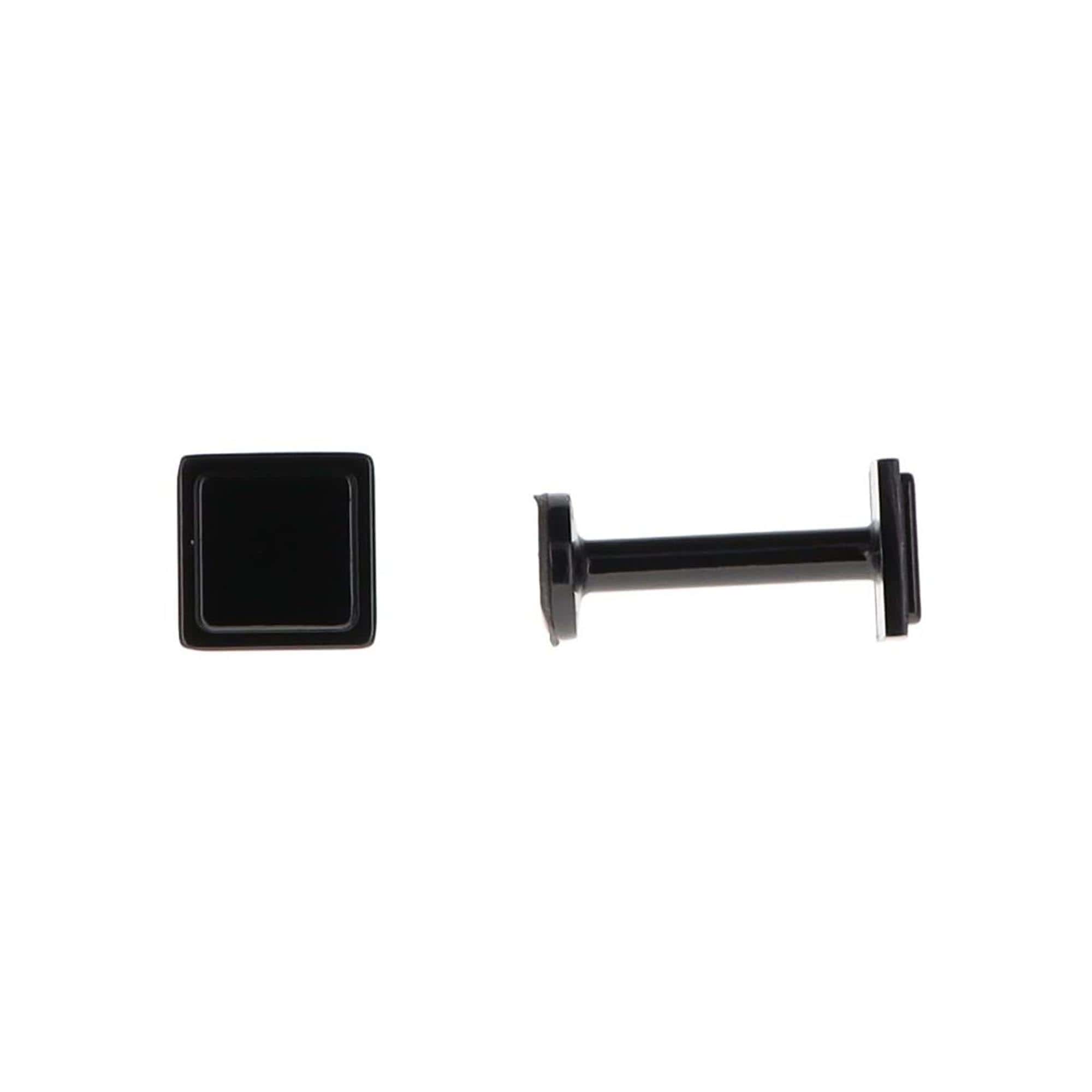 pair of metal hooks for curtain holdbacks in shiny black with square design