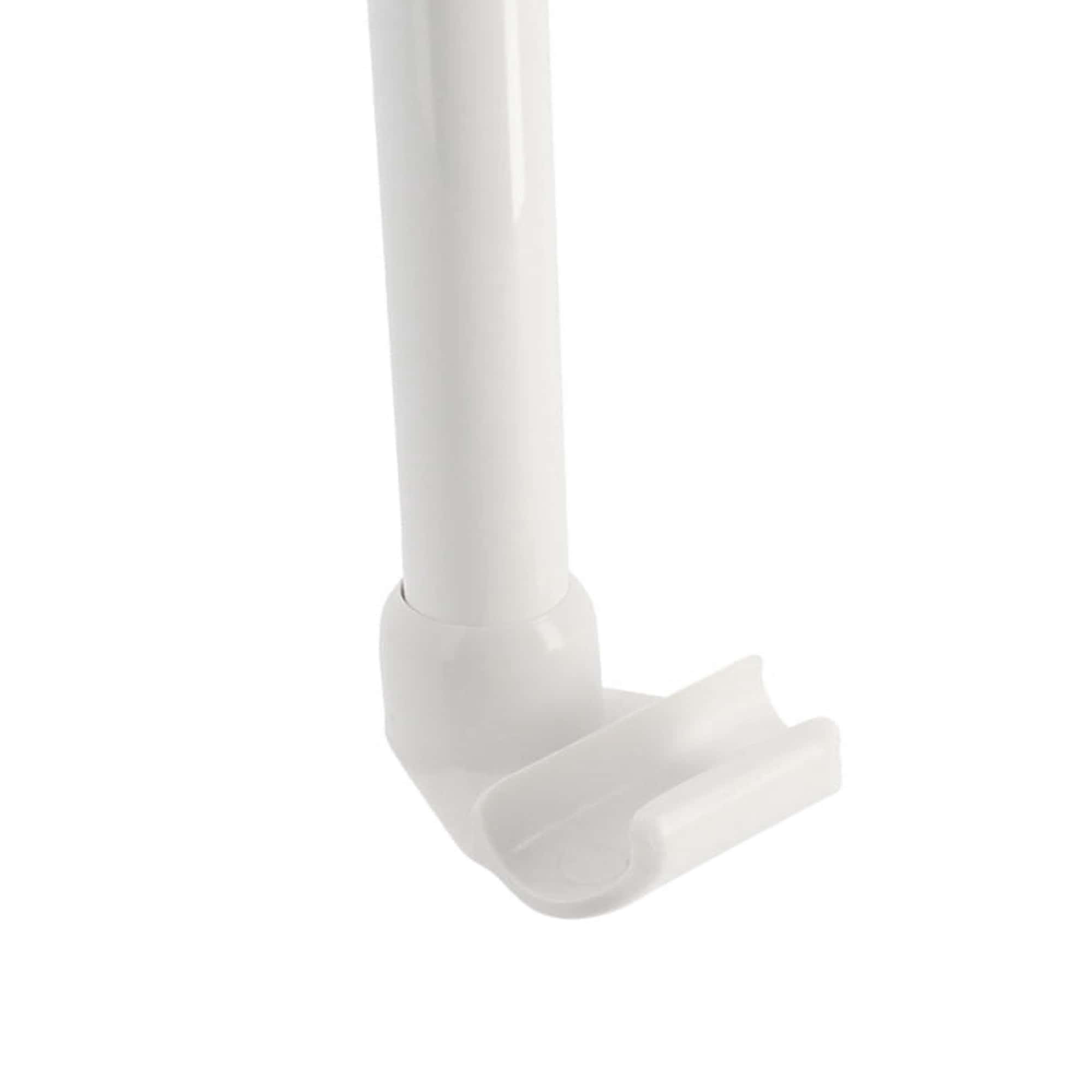 Close-up of the bottom attachment of the white ceiling support rod with a clip for shower rail (2)