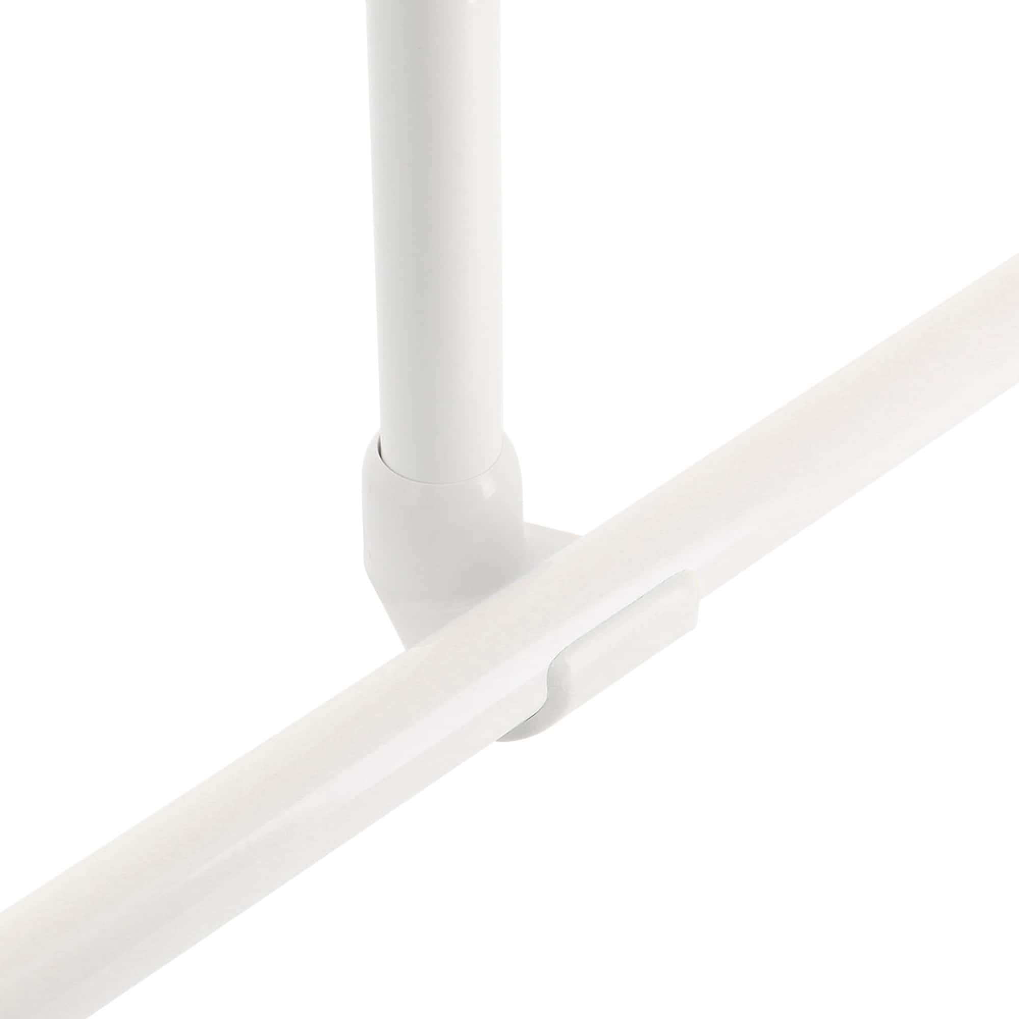 Detail of the ceiling support rod's clip attachment to a shower rail, highlighting the secure fit (2)