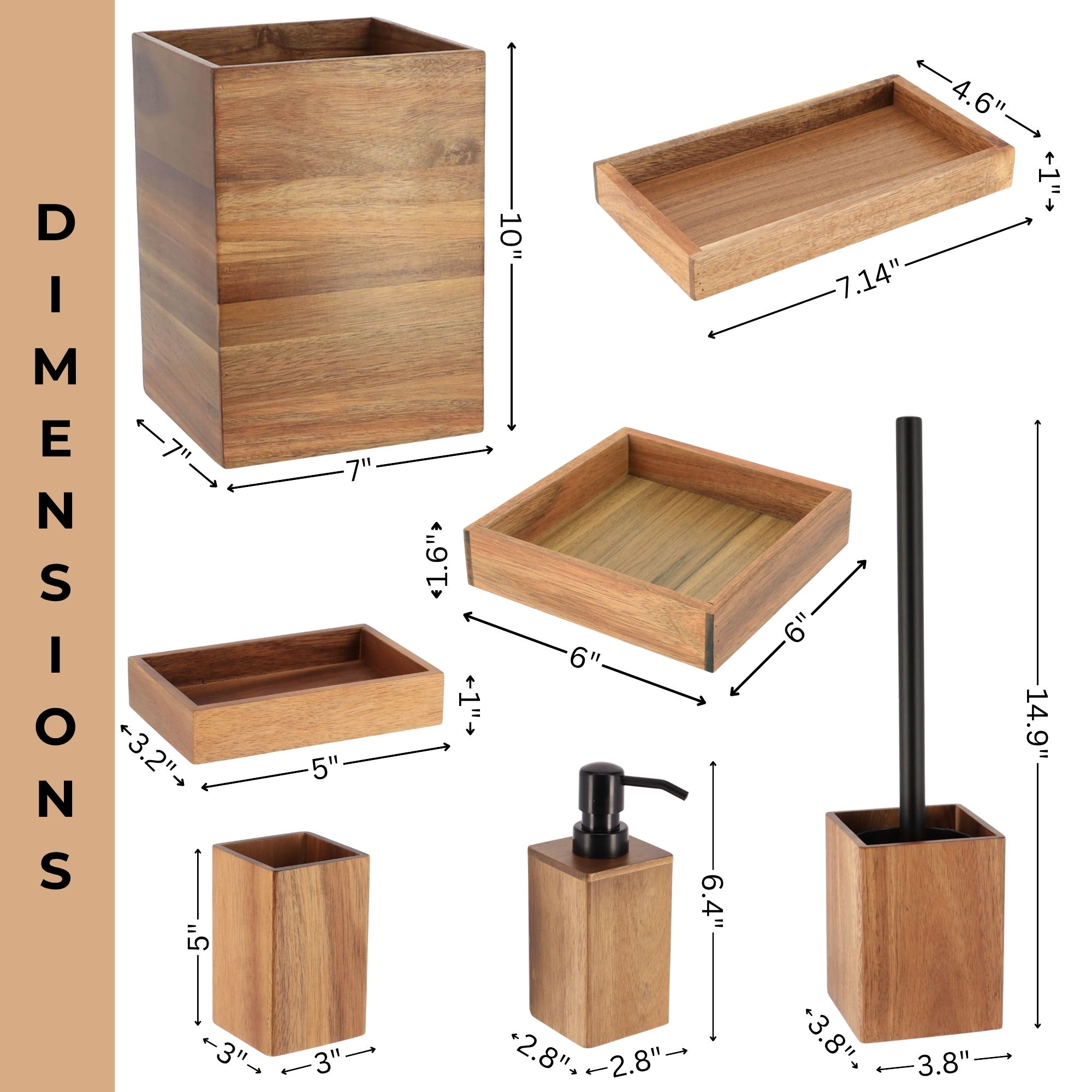 Bathroom set dimensions layout with sizes for each piece