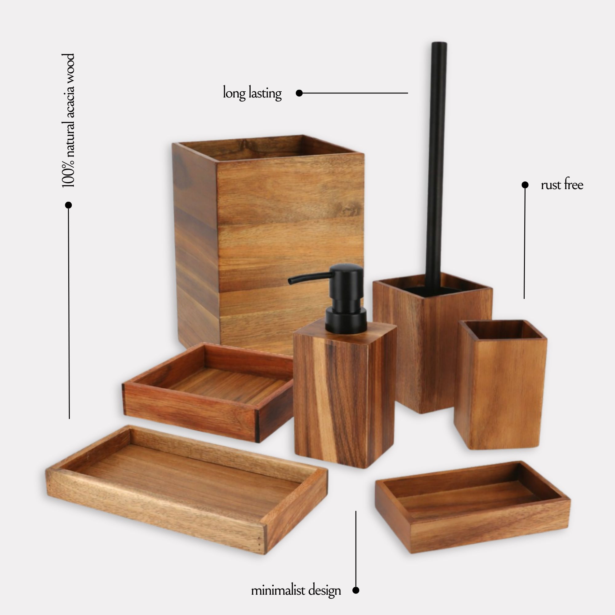 Acacia wood set feature highlights minimalist design rust resistant parts