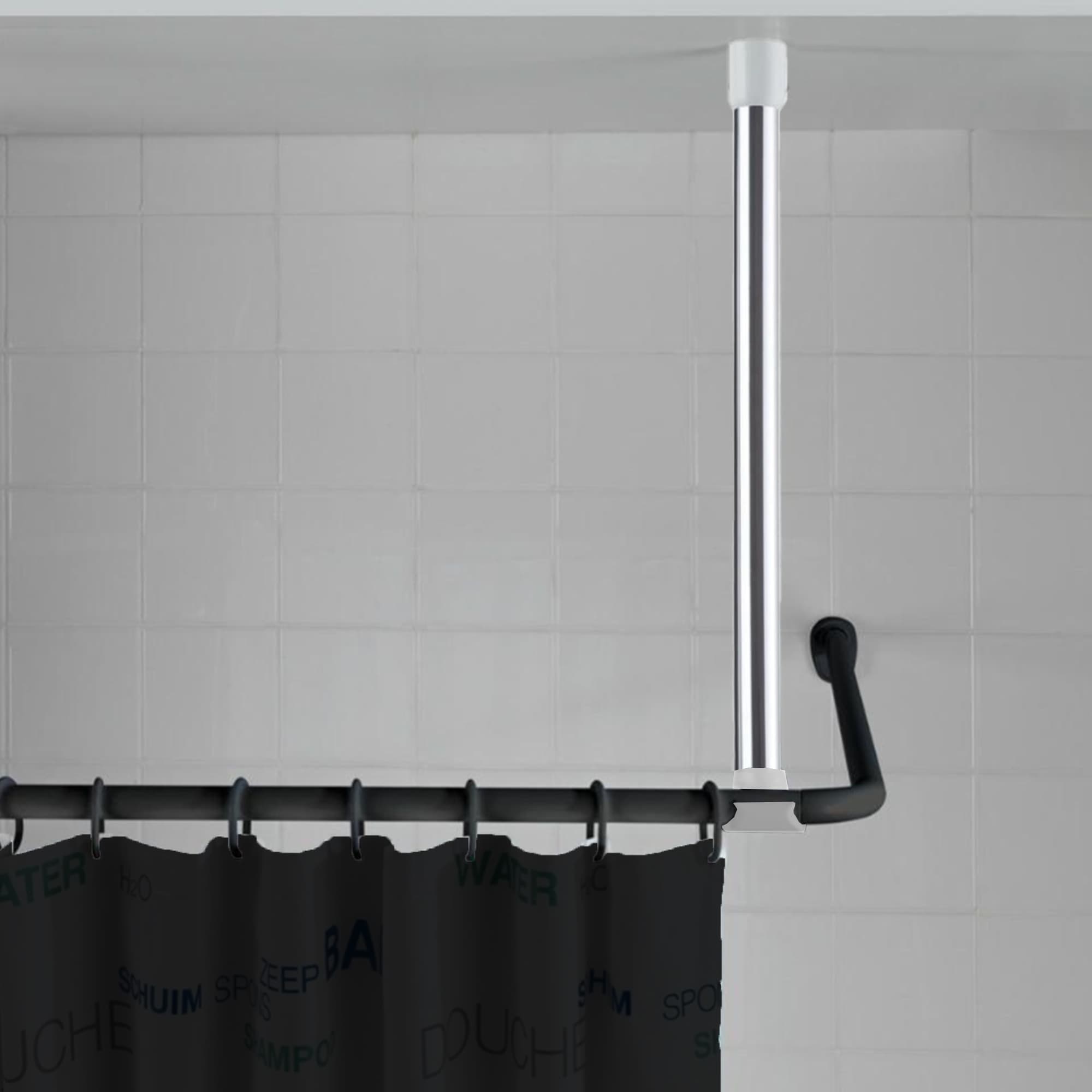 Adjustable Ceiling Curtain Rod - Mount Support for Bathtub or Shower Curtain Rod - Chrome