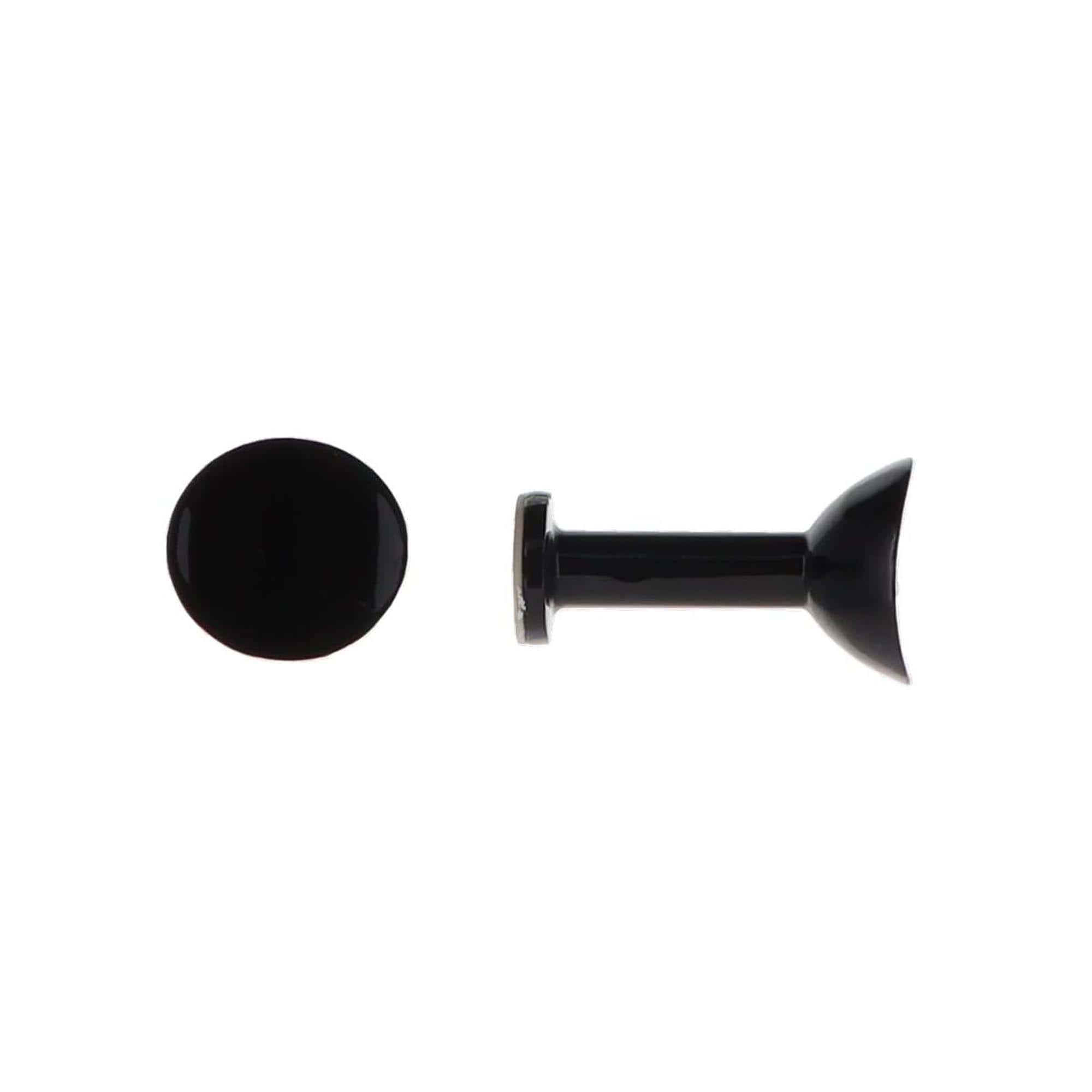pair of metal hooks for curtain holdbacks in shiny black with round design