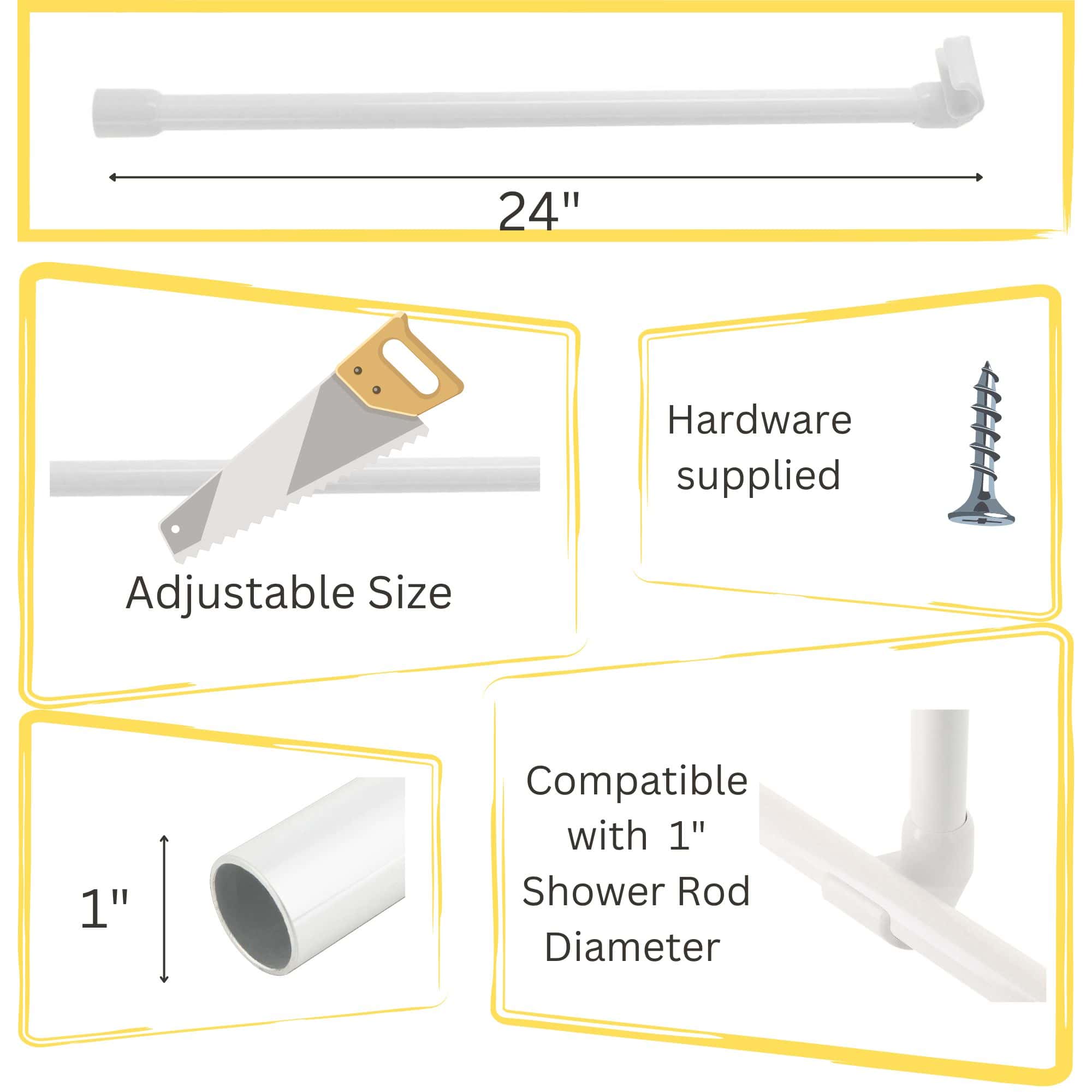 white ceiling support rod, including adjustable size and compatibility with 1 diameter shower rods