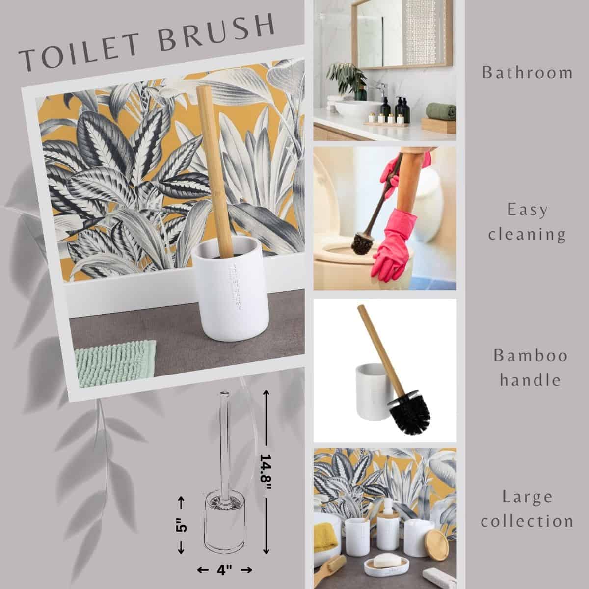 Versatile wooden pearl white toilet brush and holder set for bathroom restroom easy cleaning