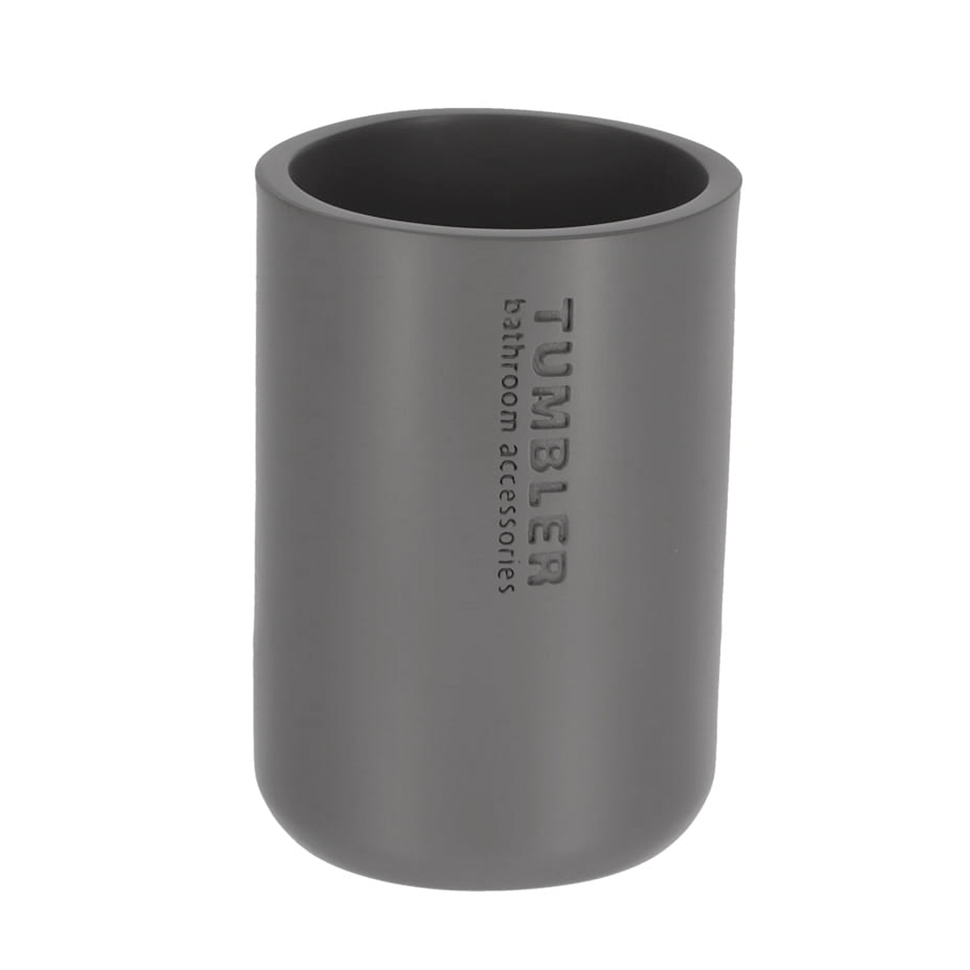 Matte gray bathroom tumbler toothbrush holder on white background