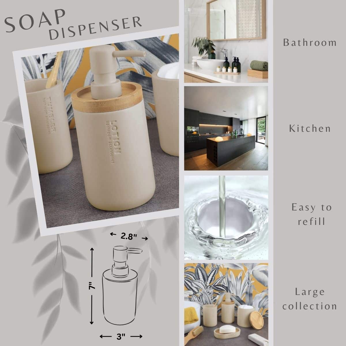 Versatile wooden cream hand soap dispenser for bathroom kitchen liquid soap lotion hand sanitizer dish soap