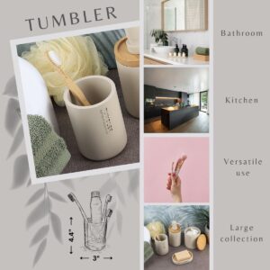Multi-purpose beige tumbler styled in various home settings