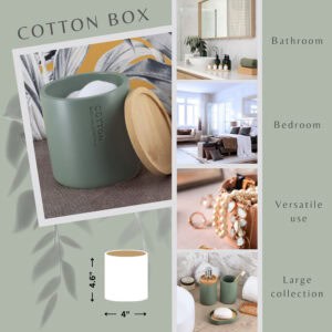Versatile wooden olive green cotton box for bathroom bedroom swabs pads balls jewels beauty accessories