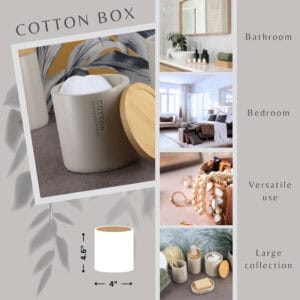 Collage showcasing the beige cotton jar in various settings, emphasizing its versatility for bathroom, bedroom, or vanity use.