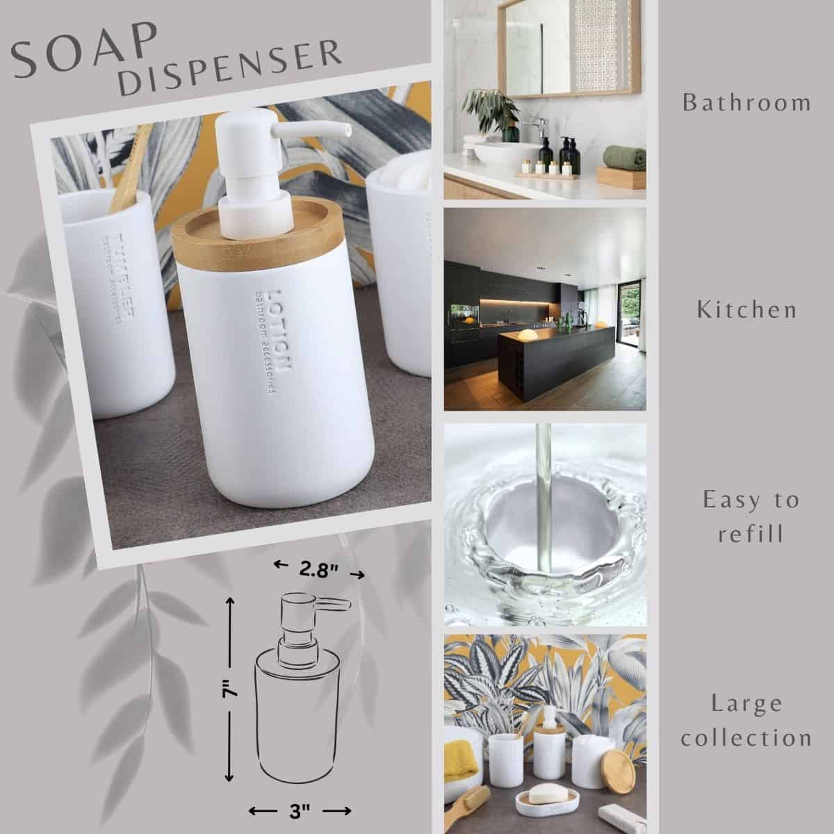 Versatile wooden pearl white hand soap dispenser for bathroom kitchen liquid soap lotion hand sanitizer dish soap
