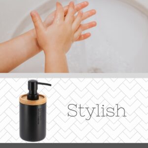 Close-up of black soap dispenser highlighting its modern design