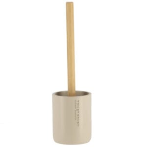 Stylish Matte Beige Toilet Brush and Holder Set with Natural Bamboo Handle Polyresin Bathroom Cleaning Solution