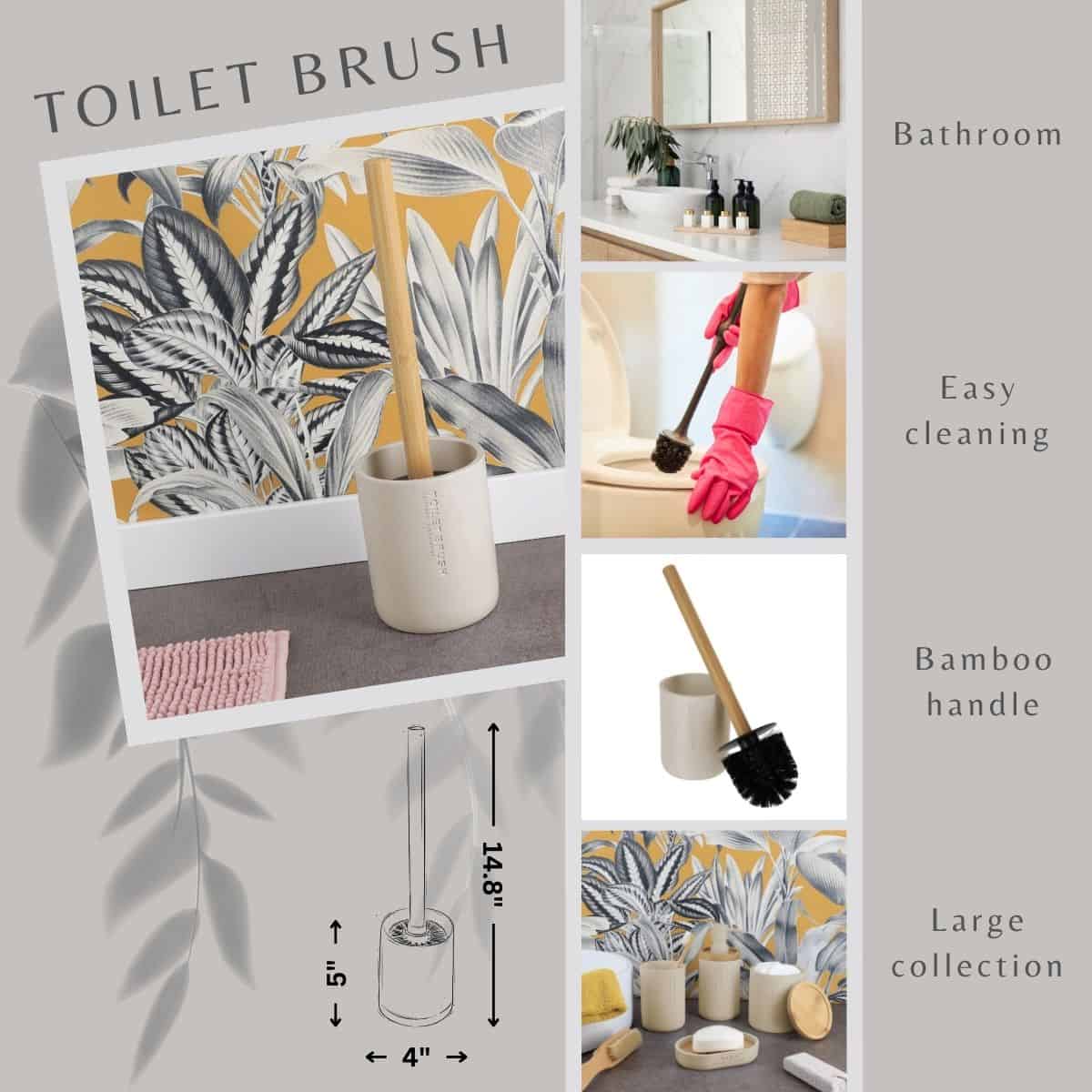Versatile wooden cream toilet brush and holder set for bathroom restroom easy cleaning
