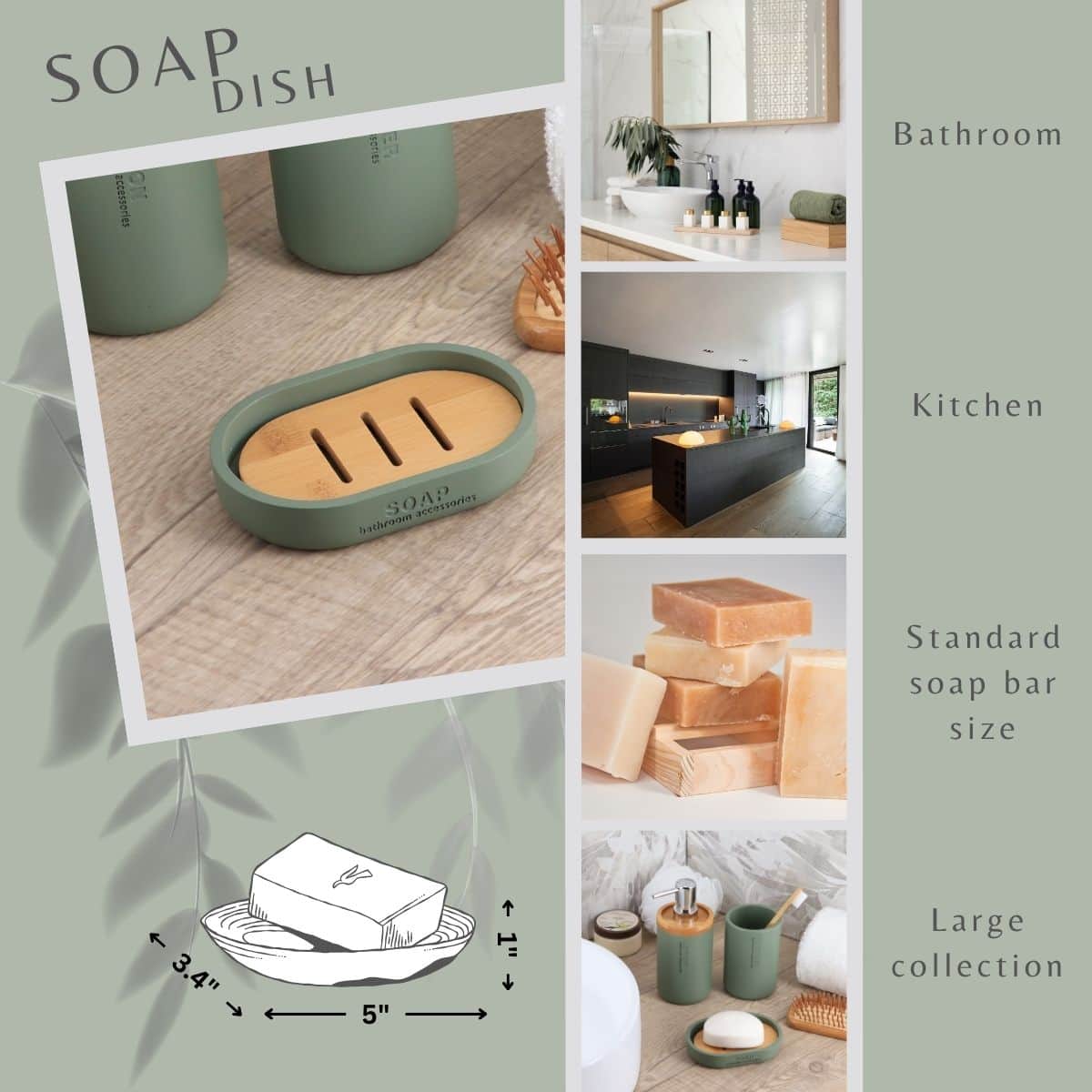 Versatile wooden olive green soap cup for bathroom kitchen standard soap bar size