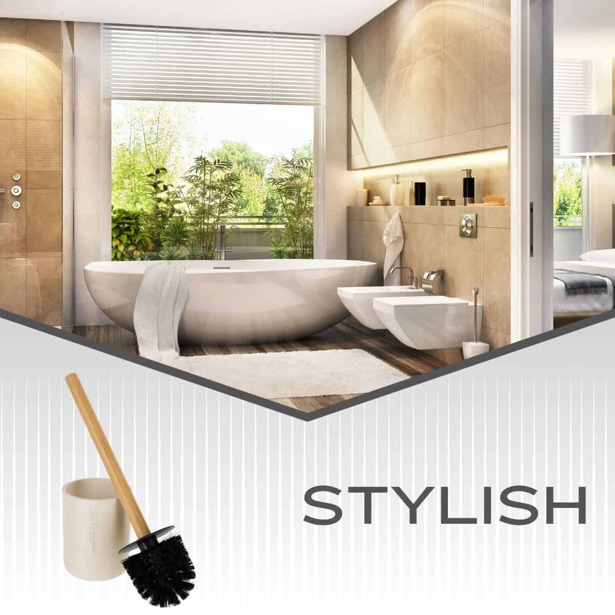 Stylish beige bamboo toilet cleaner for modern home decoration