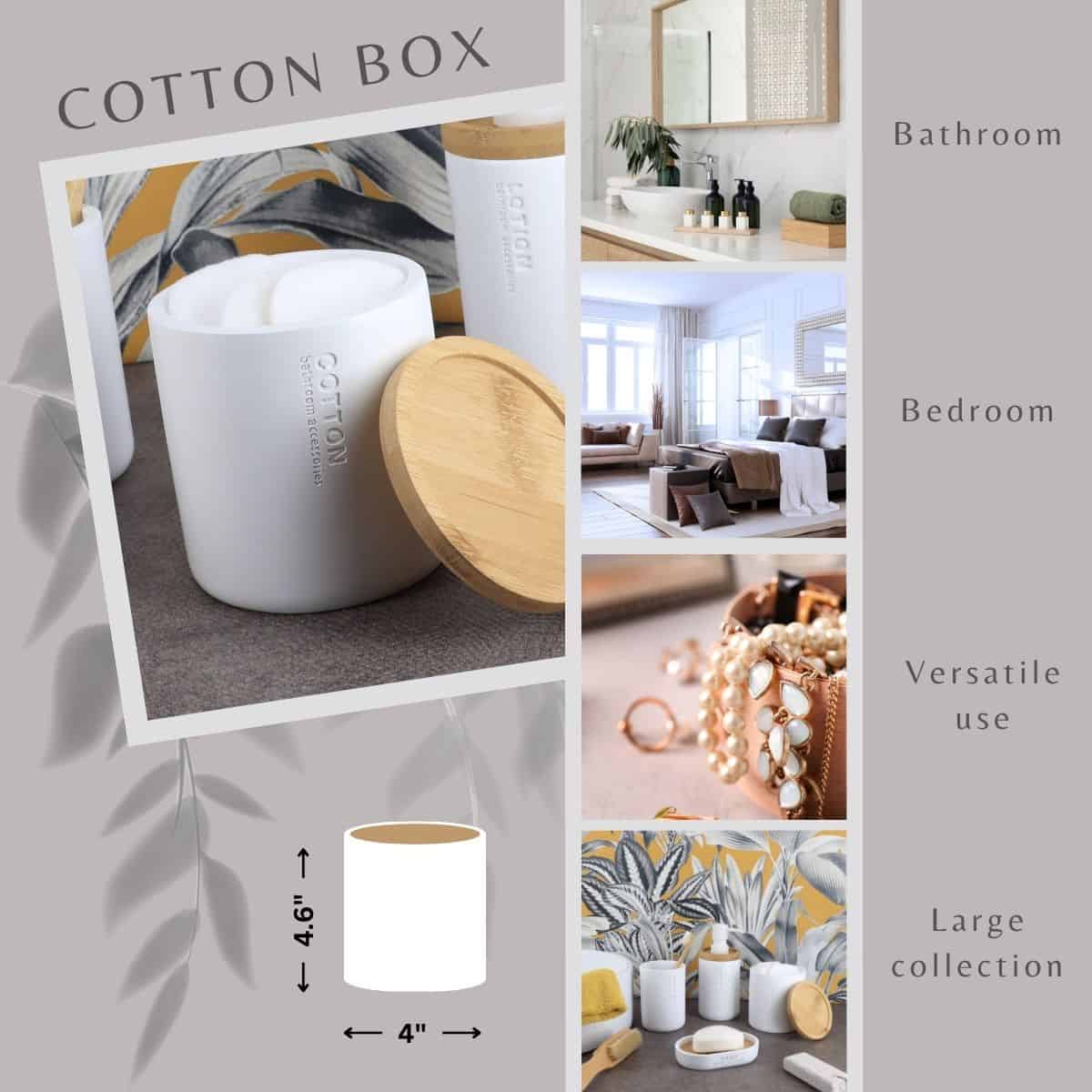 Versatile wooden pearl white cotton box for bathroom bedroom swabs pads balls jewels beauty accessories