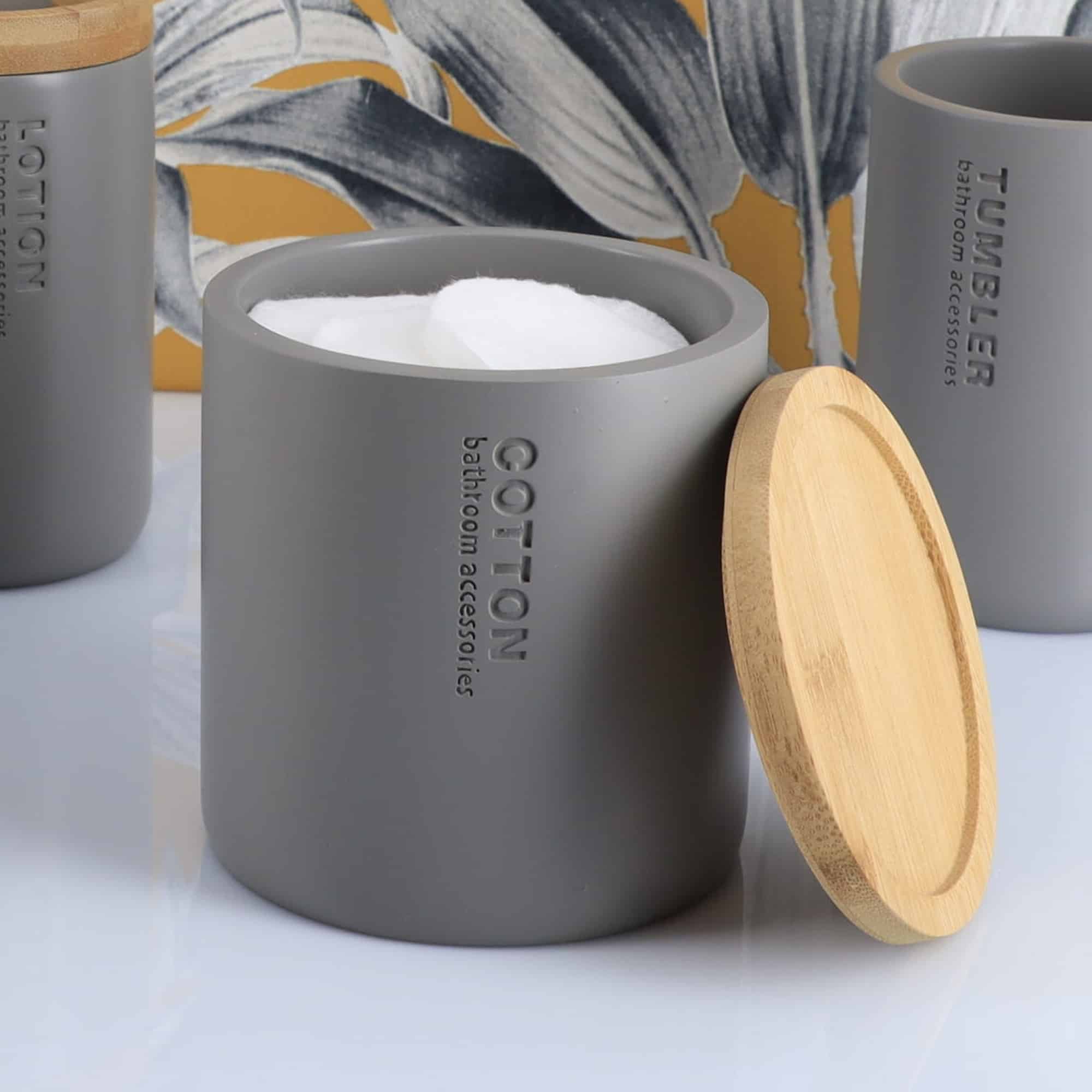 Minimalist design matte grey bamboo top engraved Cotton bathroom accessories