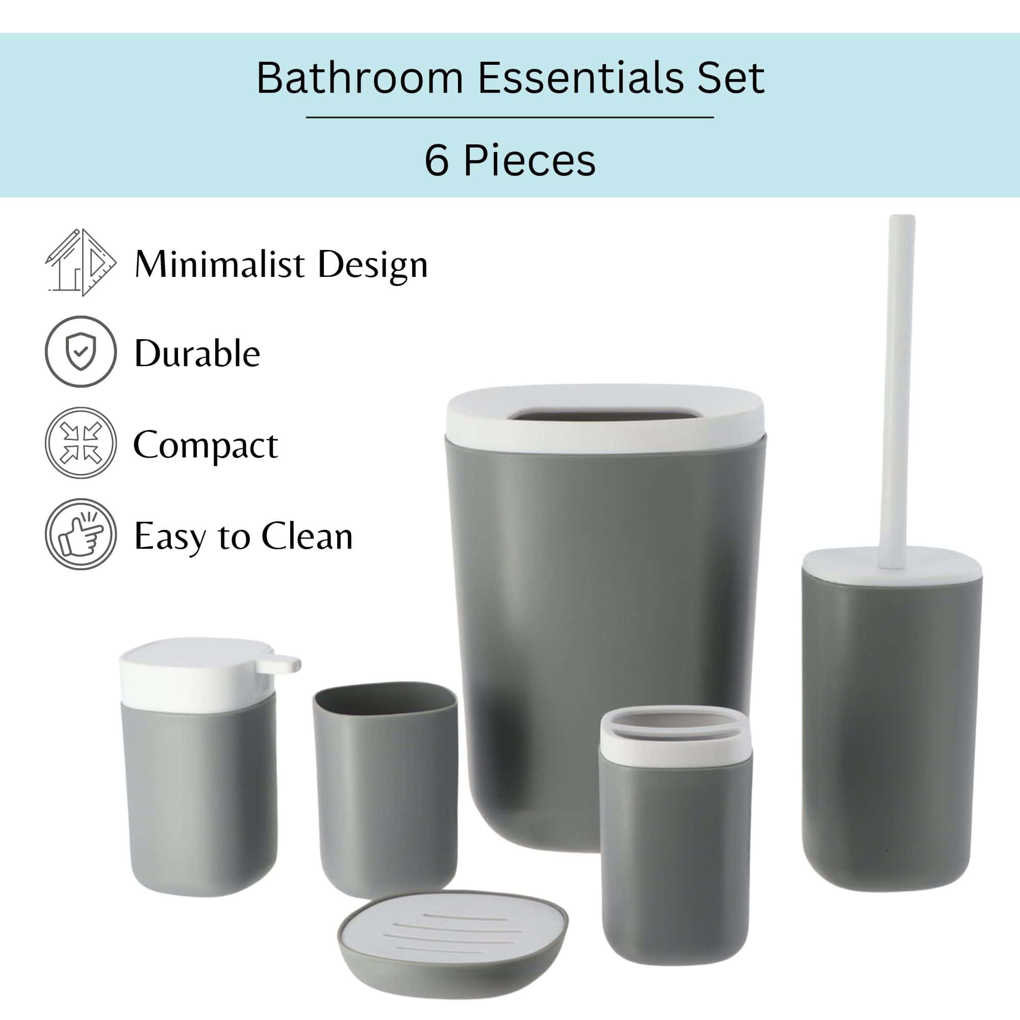 Bathroom essentials set 6 pieces minimalist design, durable, compact, easy to clean