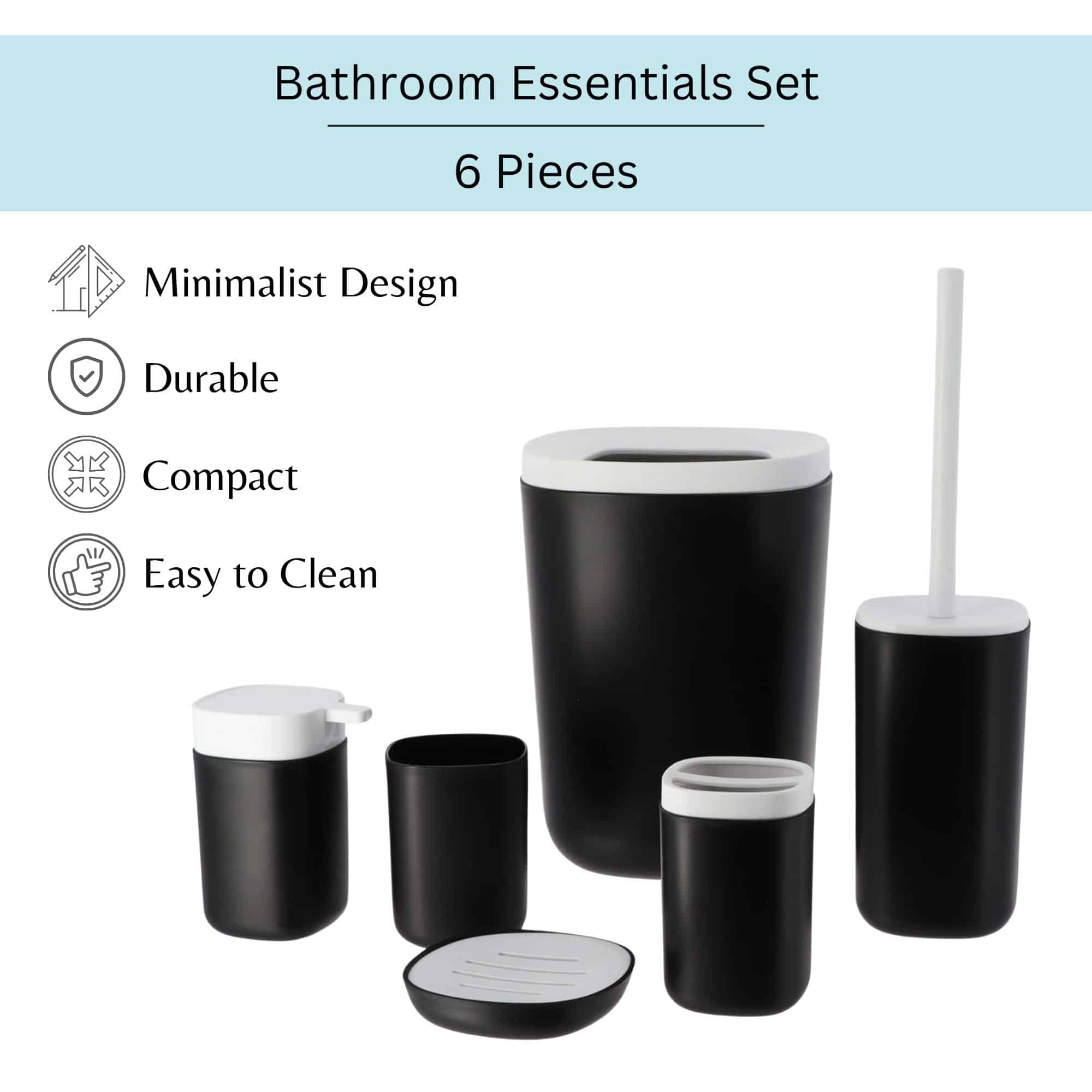 Bathroom essentials 6-piece set features graphic