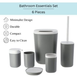 Bathroom essentials 6-piece set features graphic