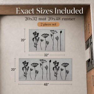 Size guide for the two piece set showing the mat at twenty by thirty two inches and the runner at twenty by forty eight inches.