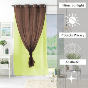 filters sunlight protects privacy aesthetic pistchio green and chocolate brown voile curtain panel for interior design