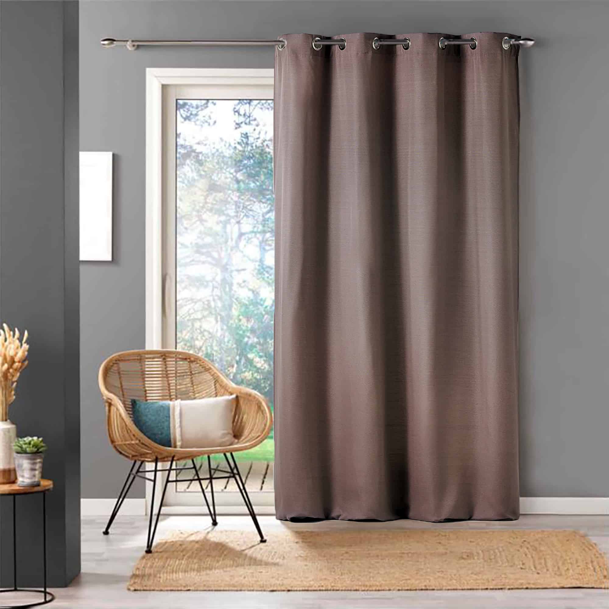 cortina para ventana marrón moca liso 100% algodón 1 panel para ventana grande