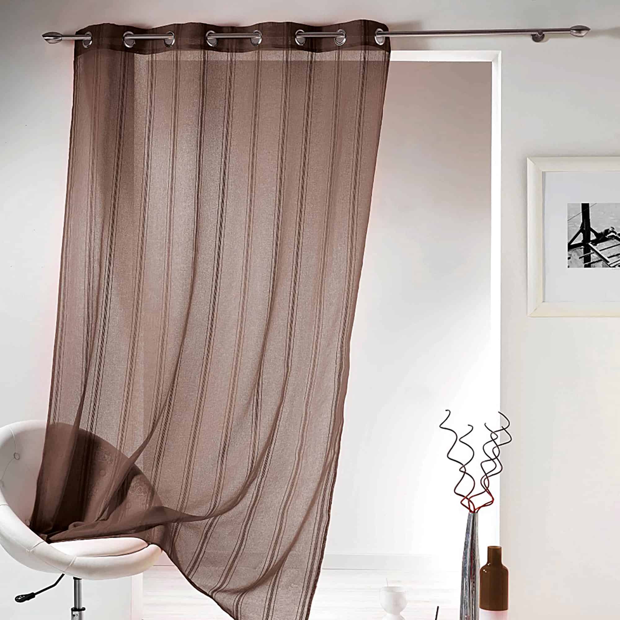 mocha brown with subtle stripes details sheer curtain panel 1 piece for large window