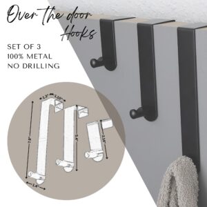 "Product infographic showing matte black over-door hook set of 3 with dimensions: large 7.9", medium 5.4", small 2.14""
