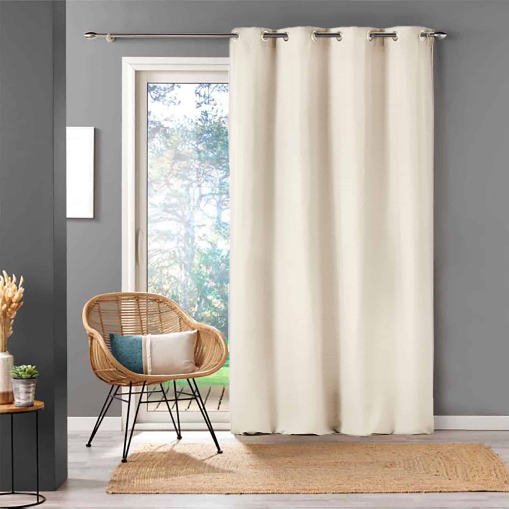 cortina para ventana 100% algodón blanco crudo 1 panel para ventana grande