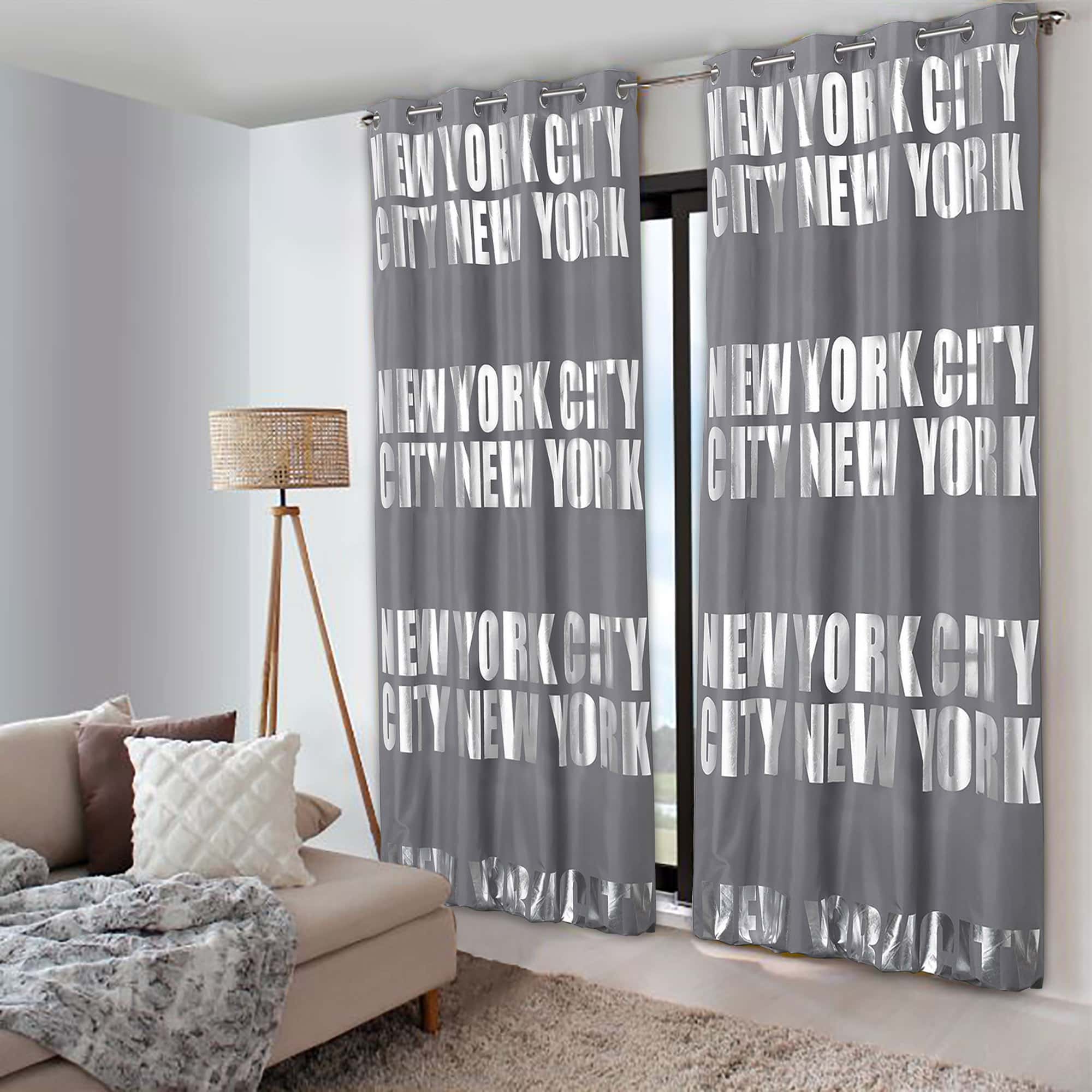 gorgeous drapes in timeless grey with print for modern interior perfect for teen room bedroom living room office