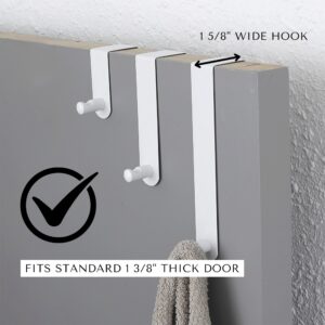 "Diagram showing white over-door hooks fitting standard 1 3/8-inch thick door with 1 5/8-inch wide hook measurement"