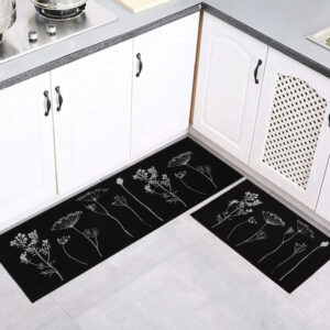 a beautiful set of matching kitchen mats in a classic kitchen