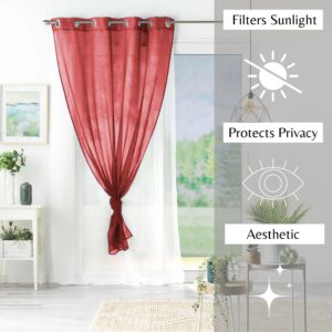filters sunlight protects privacy aesthetic red and white voile curtain panel for interior design