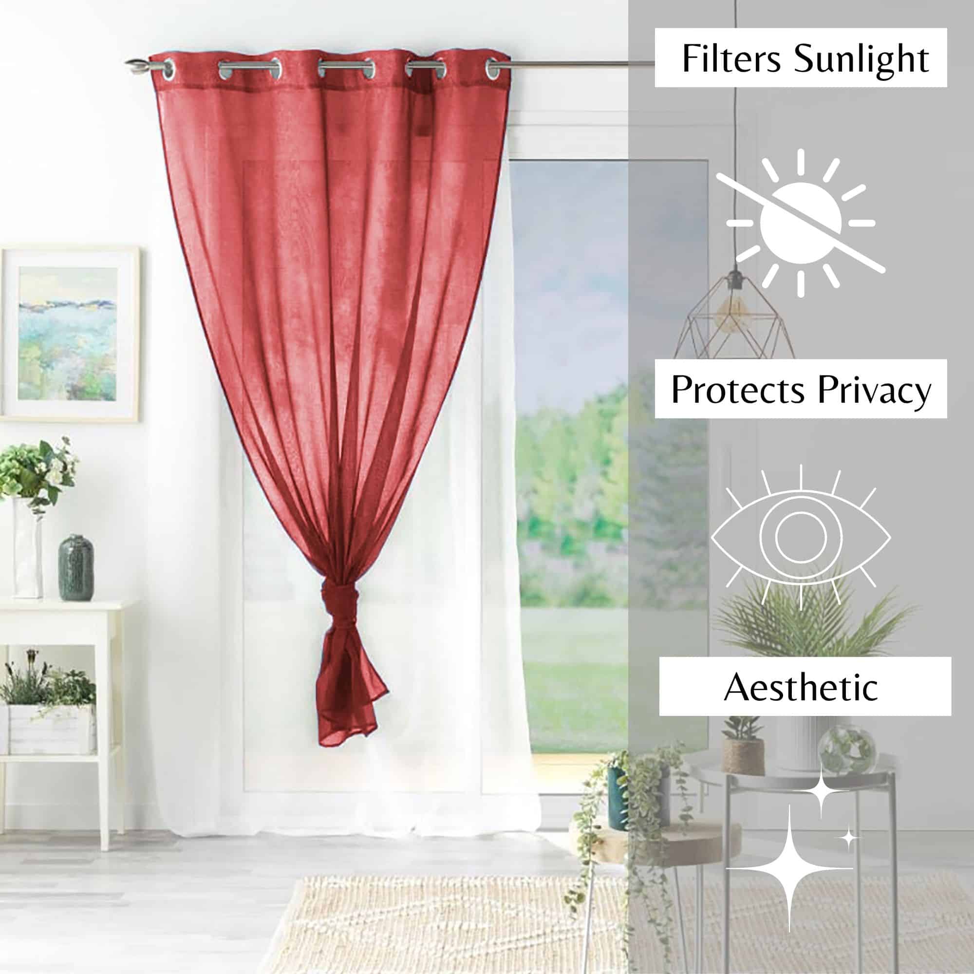 filters sunlight protects privacy aesthetic red and white voile curtain panel for interior design