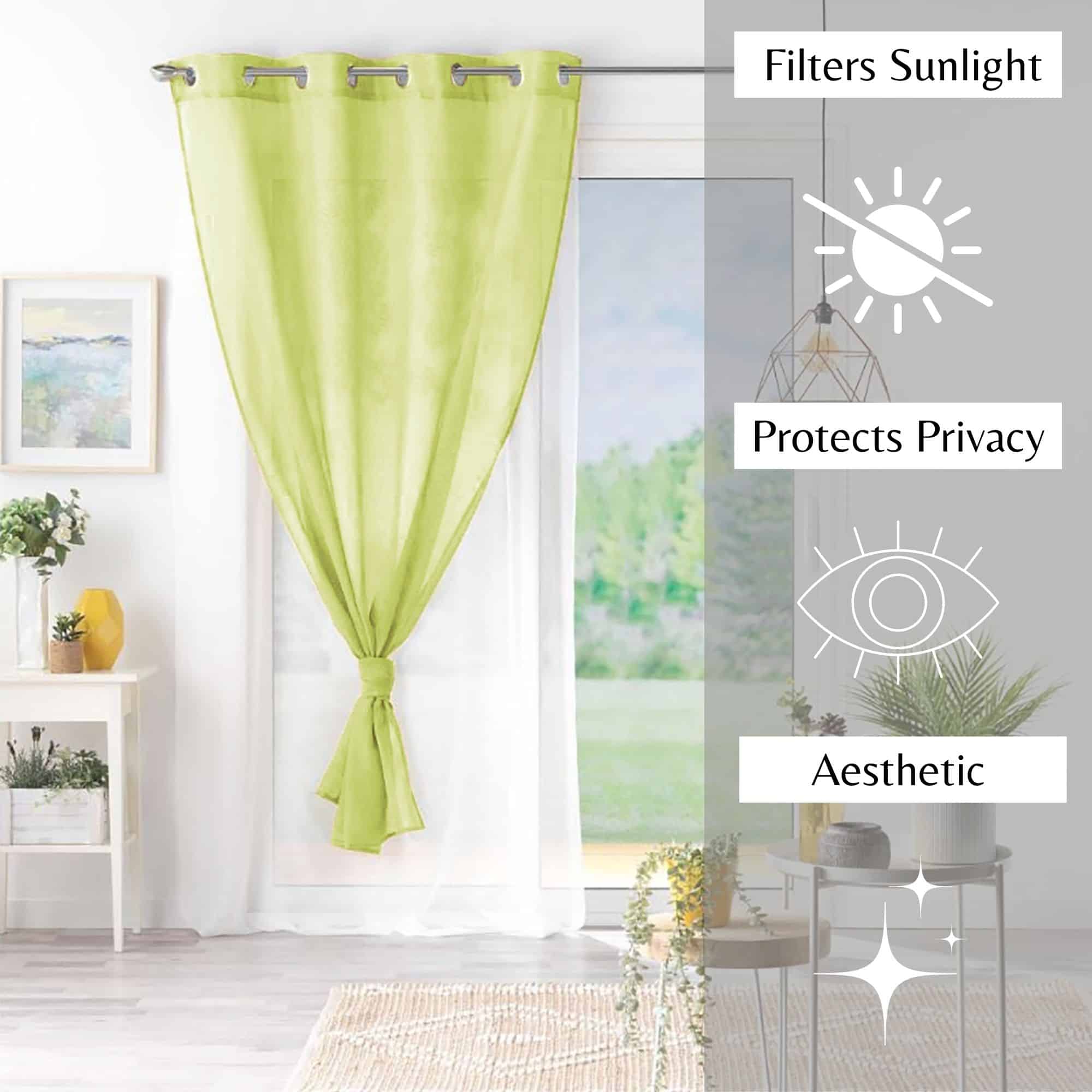 filter sunlight protect privacy aesthetic lime green and white voile curtain panels x 2 for interior design