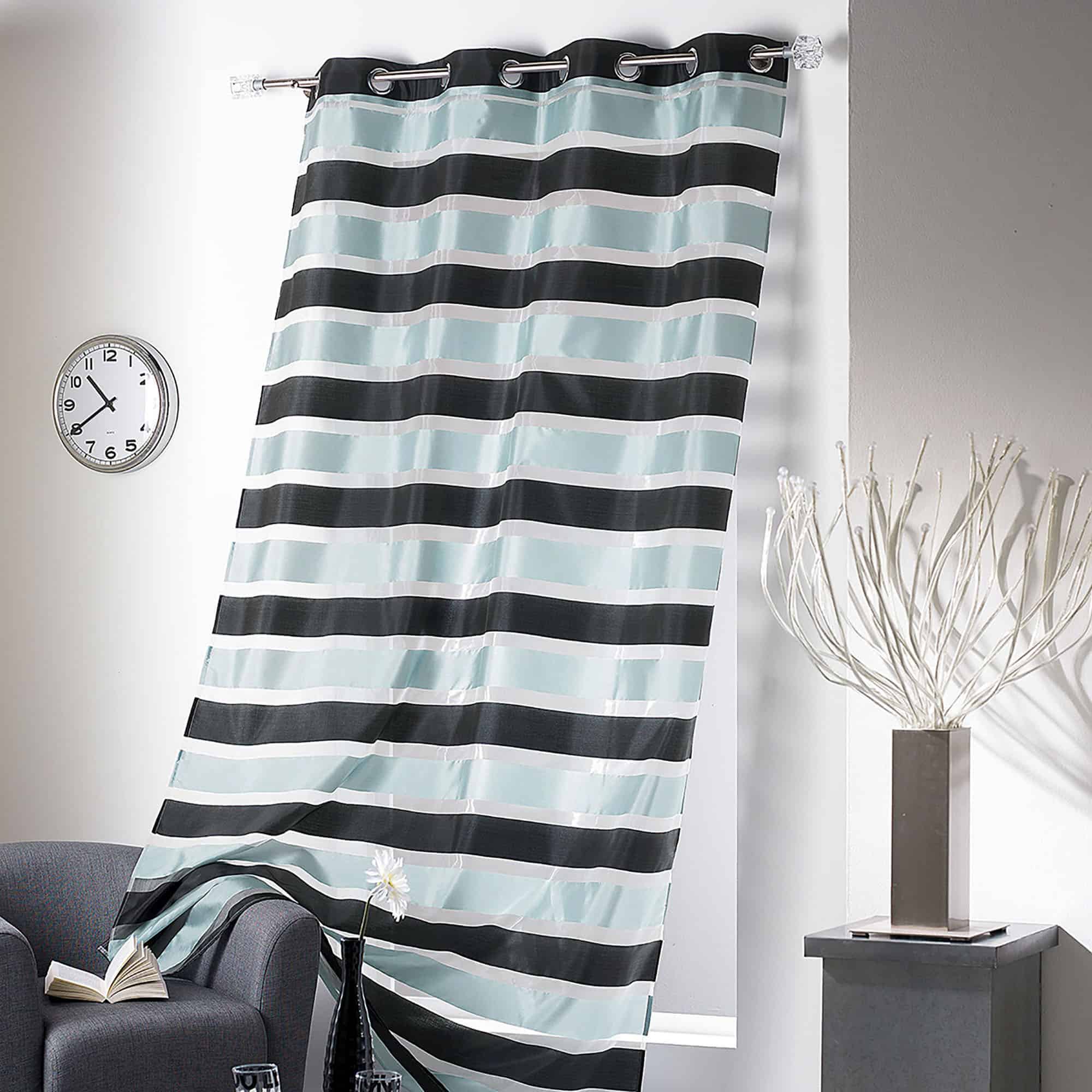 bicolor black blue gray organza striped sheer curtain panel 1 piece for large window