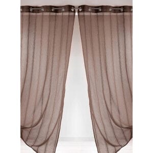 2 -piece mocha brown with subtle stripes details sheer curtain panels for large window