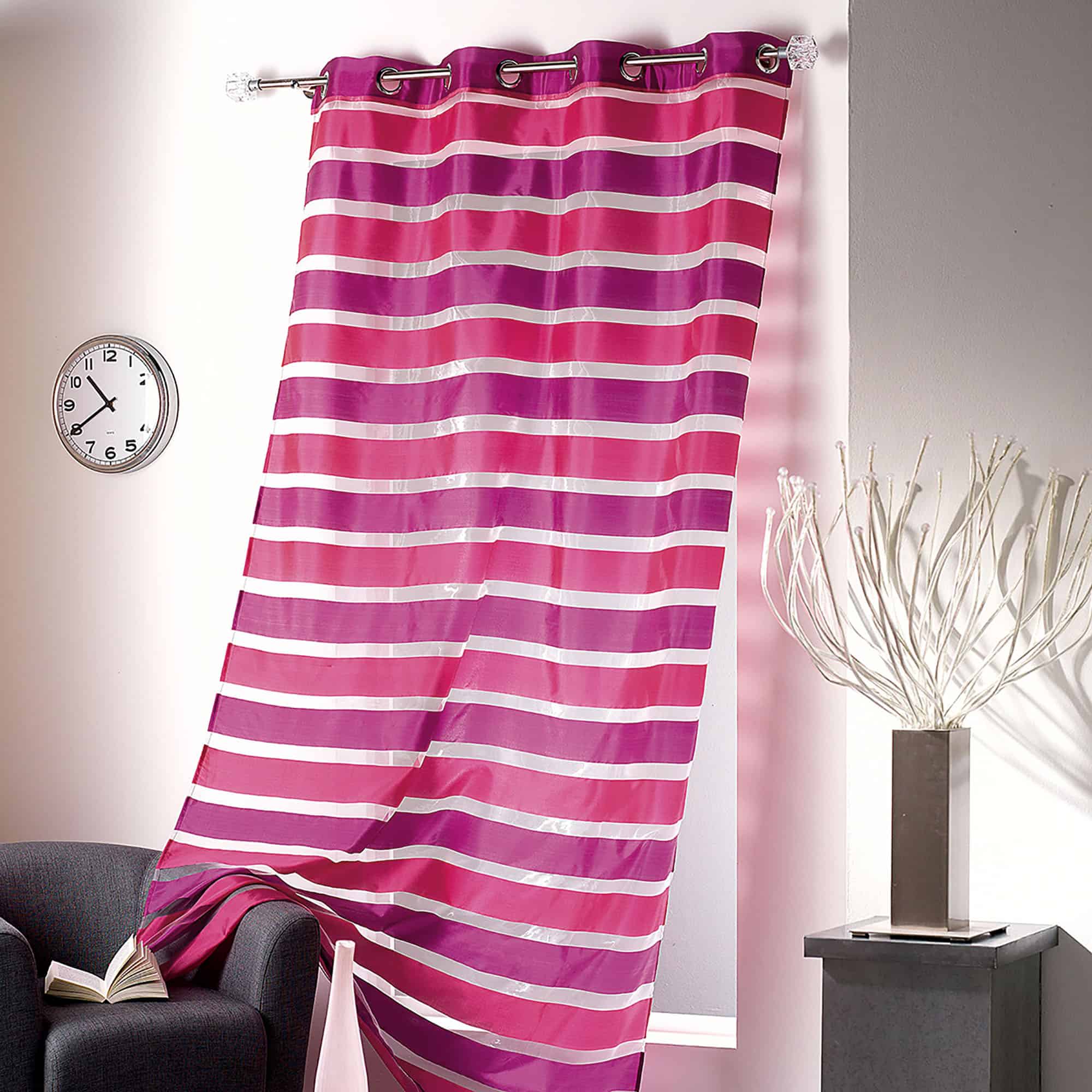 bicolor hot pink fuchsia organza striped sheer curtain panel 1 piece for large window
