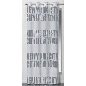 solid light gray black out curtain silver NYC lettering 1 panel for large window